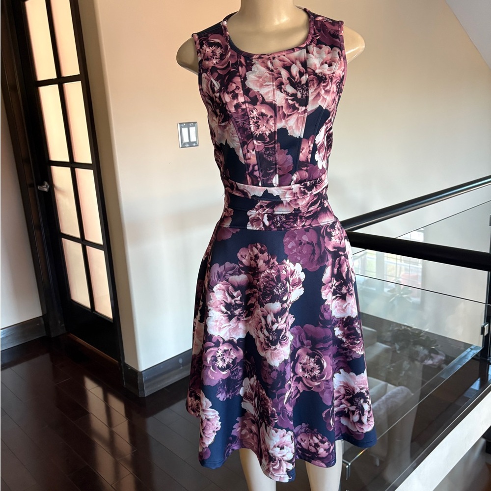 Cleo Pink and Purple Floral Midi Dress